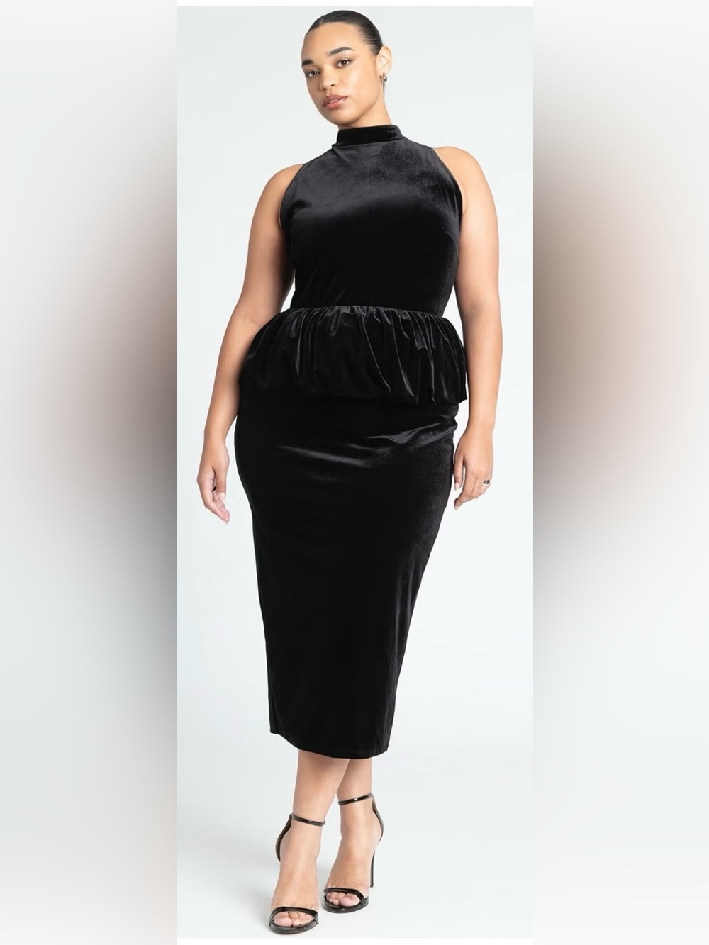 Eloquii Black Velvet Peplum-Detail Pencil Skirt